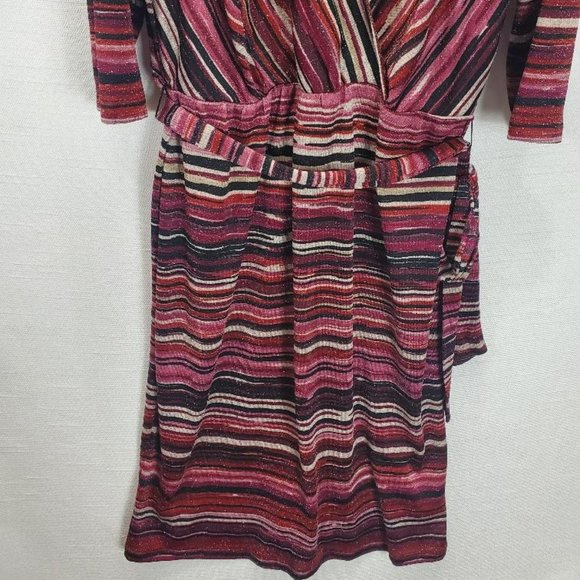 Lane Bryant Midi Dress Womens 18/20 2x Colorful Stripes Sparkle Tie Waist Party - Picture 3 of 14